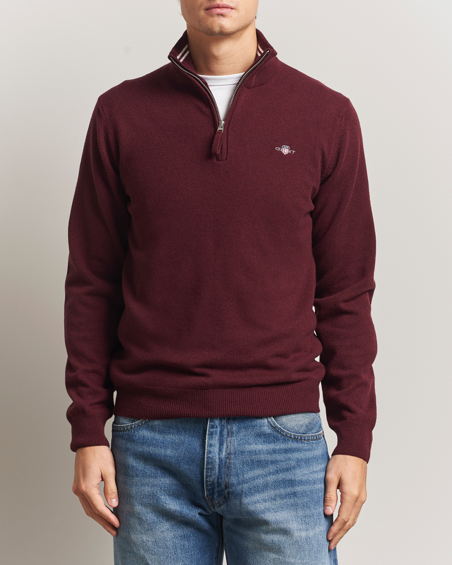 GANT Superfine Lambswool Half Zip Bordeaux Melange at CareOfCarl.com