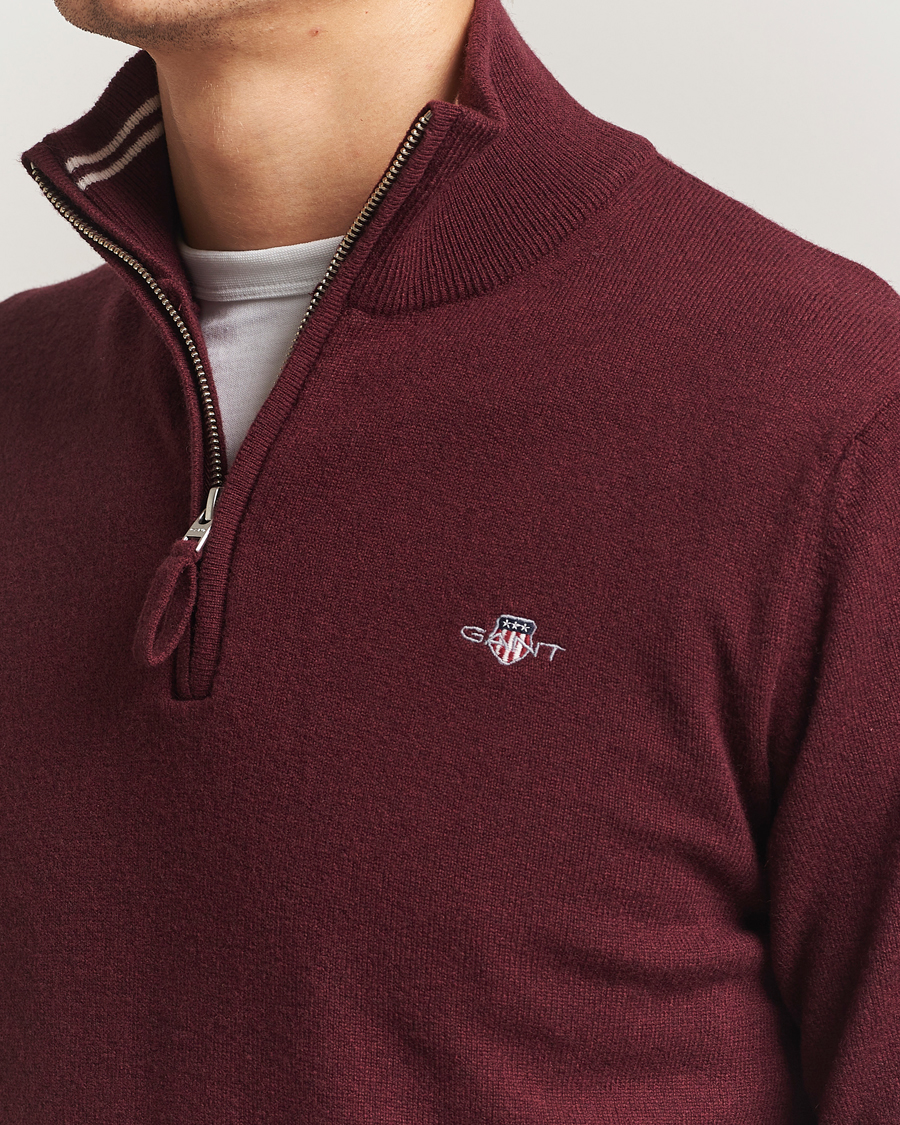 Men | Sweaters & Knitwear | GANT | Superfine Lambswool Half Zip Bordeaux Melange