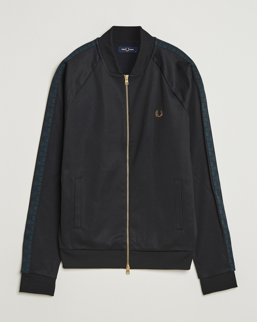 Men | Sweaters & Knitwear | Fred Perry | Blackwatch Tartan Taped Track Jacket Black