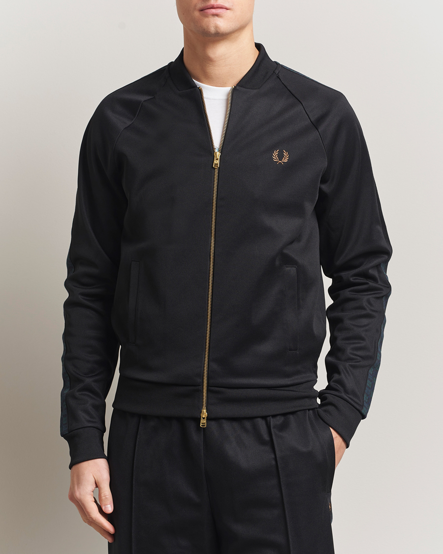 Men | Sweaters & Knitwear | Fred Perry | Blackwatch Tartan Taped Track Jacket Black