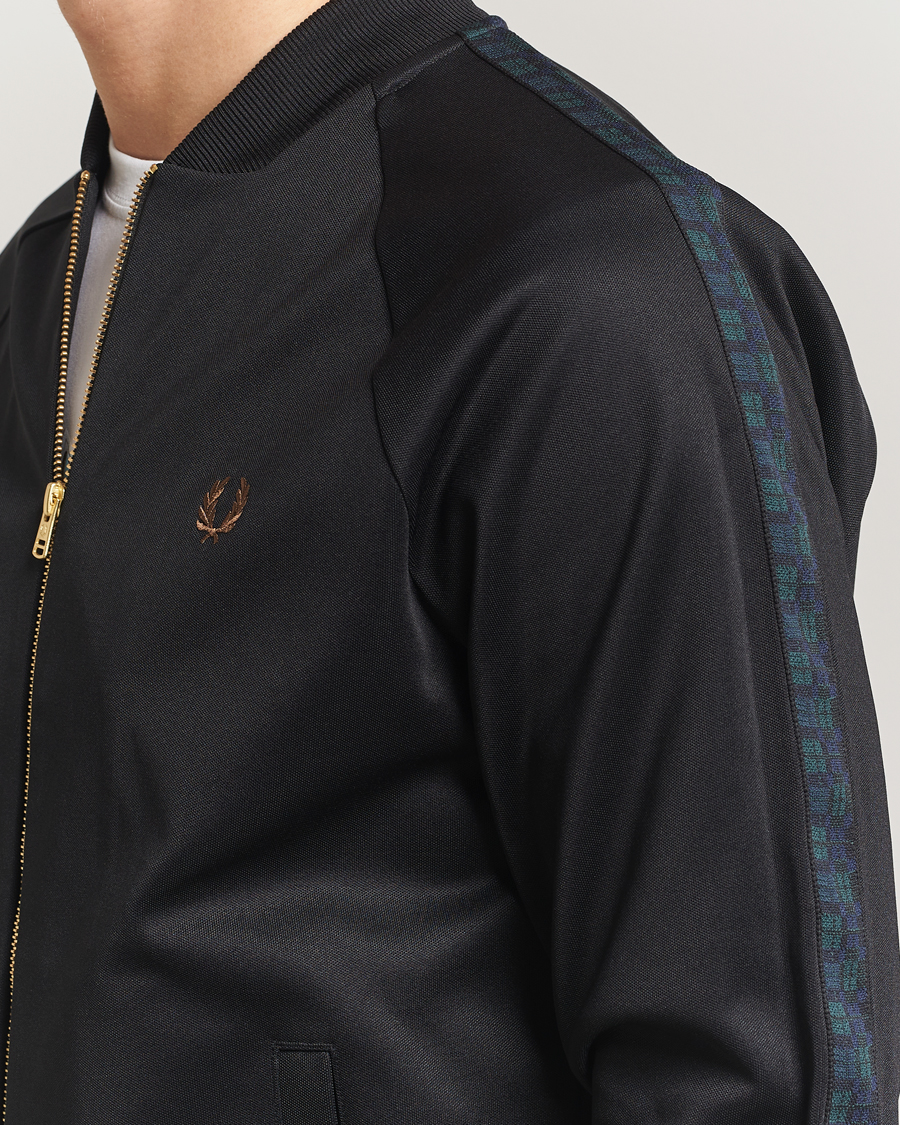 Men | Sweaters & Knitwear | Fred Perry | Blackwatch Tartan Taped Track Jacket Black