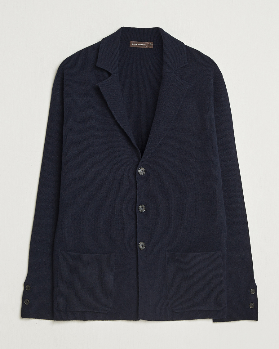 Men | Blazers | Oscar Jacobson | Antonio Knitted Wool Blazer Navy