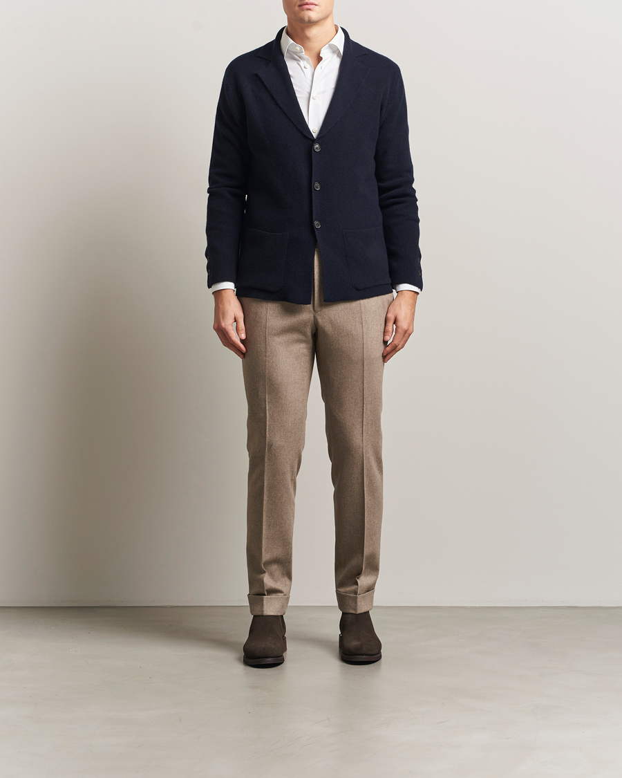 Men | Blazers | Oscar Jacobson | Antonio Knitted Wool Blazer Navy