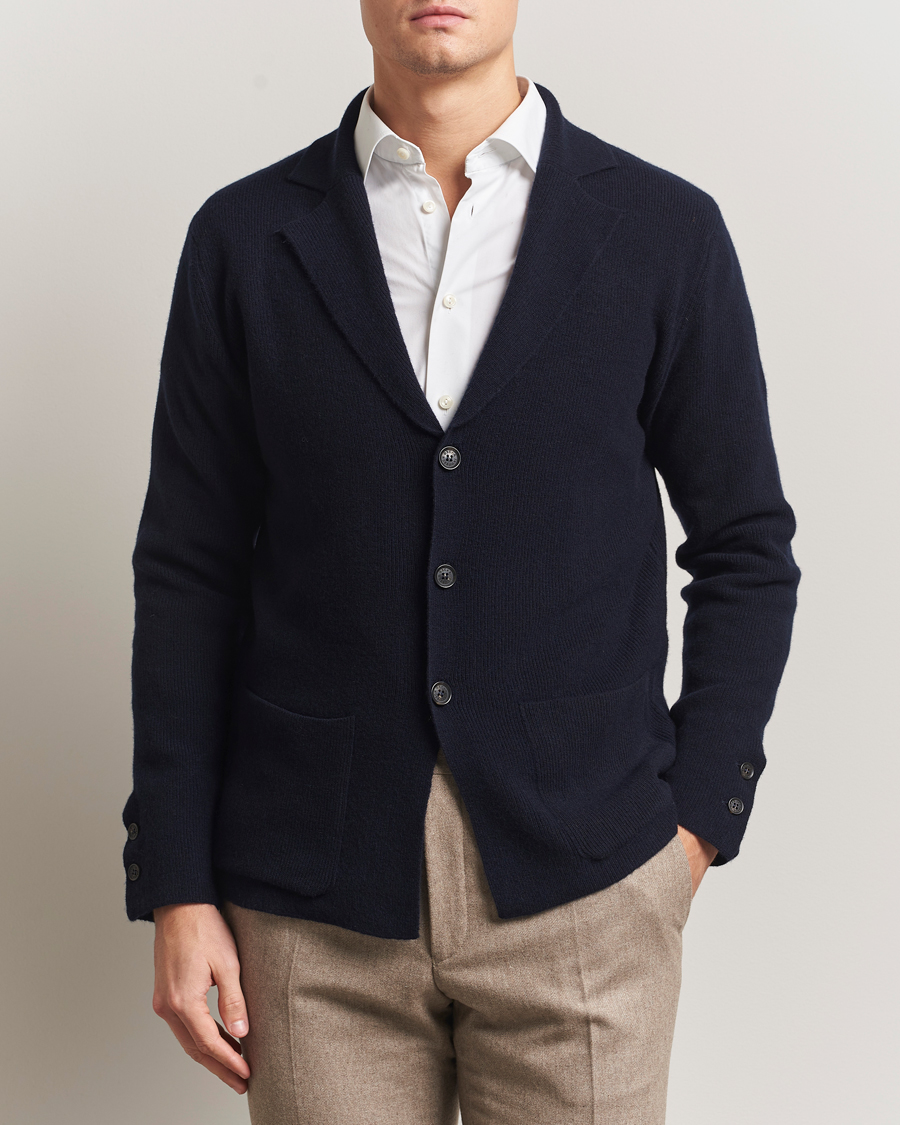 Men | Blazers | Oscar Jacobson | Antonio Knitted Wool Blazer Navy
