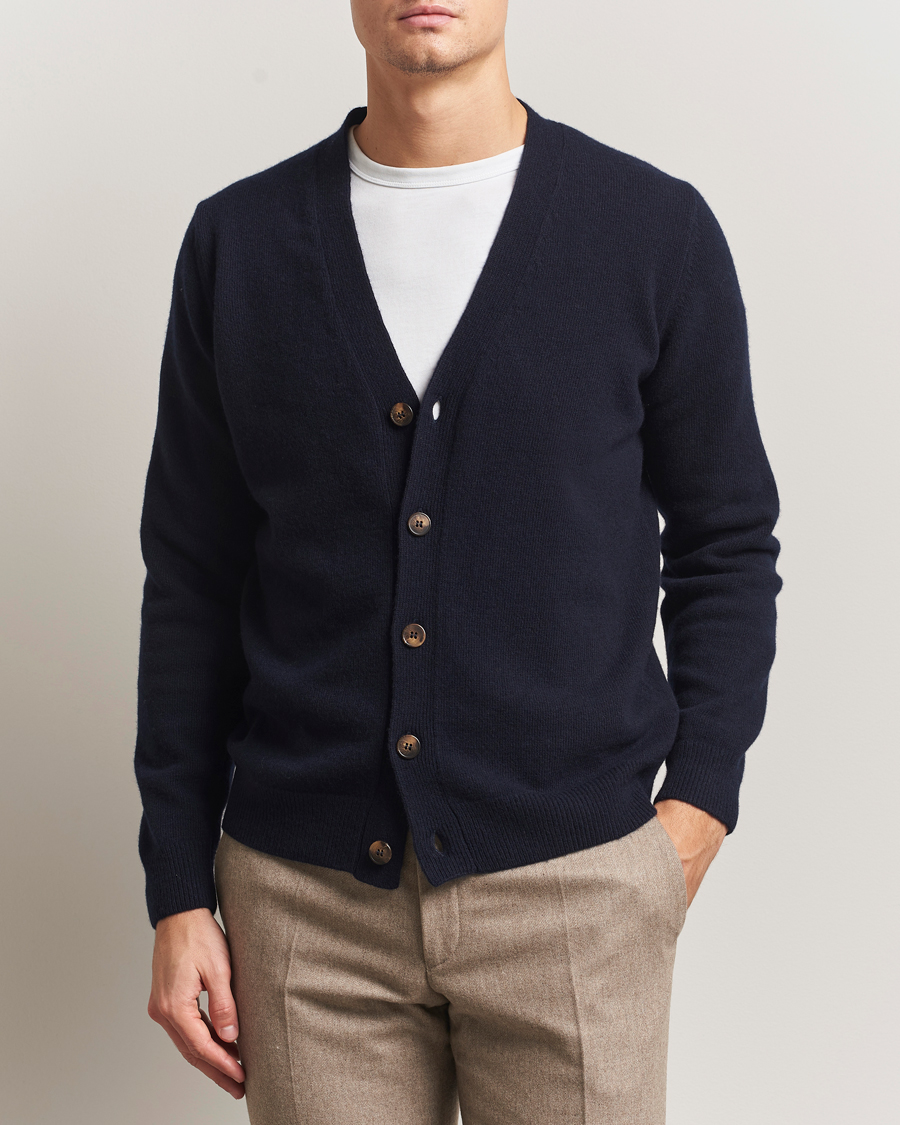 Men | Sweaters & Knitwear | Oscar Jacobson | Eduardo Wool Cardigan Navy