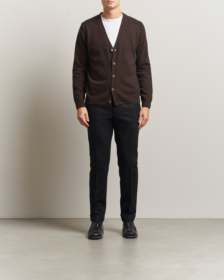 Men | Sweaters & Knitwear | Oscar Jacobson | Eduardo Wool Cardigan Brown