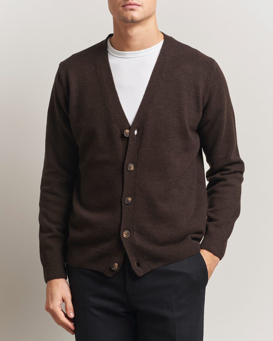 Men | Sweaters & Knitwear | Oscar Jacobson | Eduardo Wool Cardigan Brown