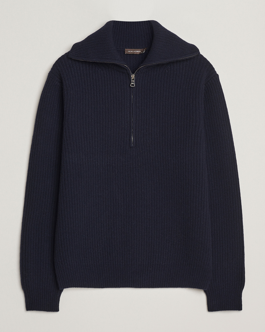 Men | Sweaters & Knitwear | Oscar Jacobson | Mauritz Chunky Wool Half-Zip Navy