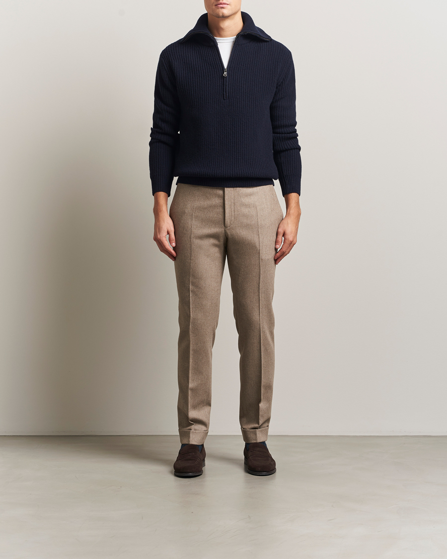 Men | Sweaters & Knitwear | Oscar Jacobson | Mauritz Chunky Wool Half-Zip Navy