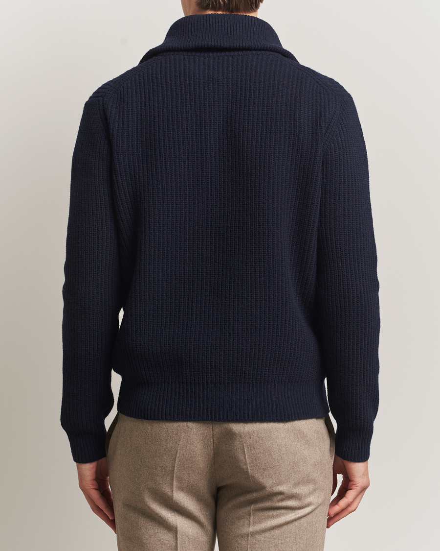 Men | Sweaters & Knitwear | Oscar Jacobson | Mauritz Chunky Wool Half-Zip Navy