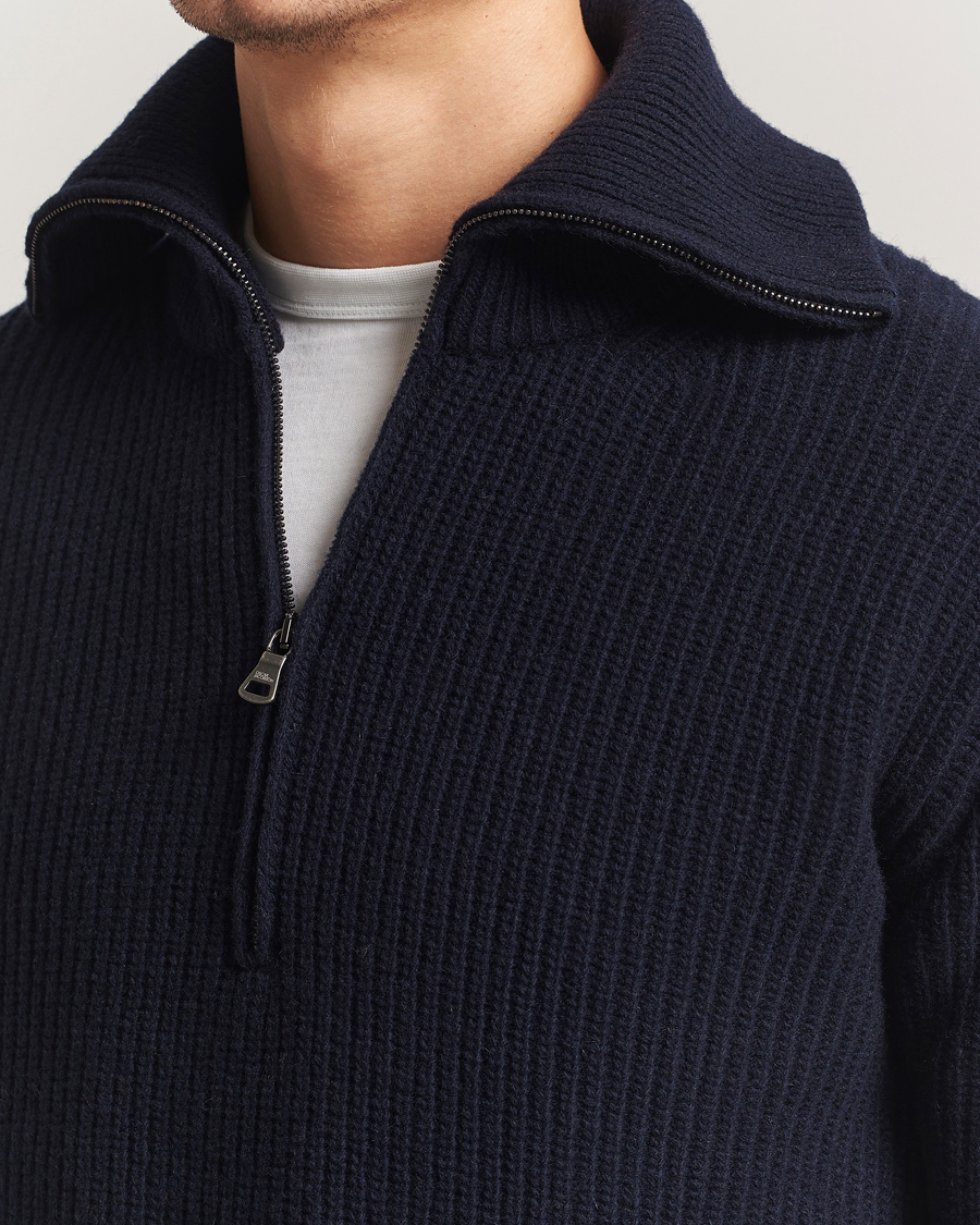 Men | Sweaters & Knitwear | Oscar Jacobson | Mauritz Chunky Wool Half-Zip Navy