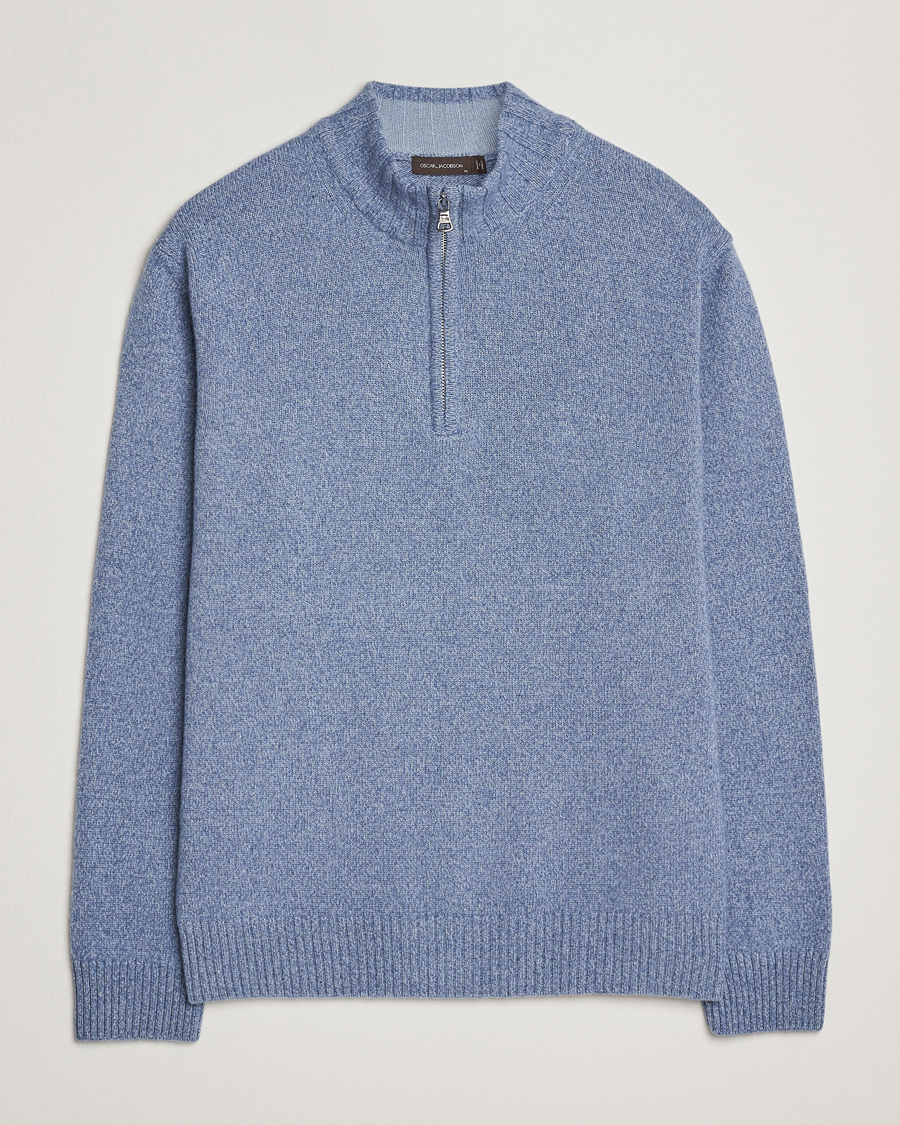 Men | Sweaters & Knitwear | Oscar Jacobson | Paul Wool/Cashmere Half-Zip Light Blue