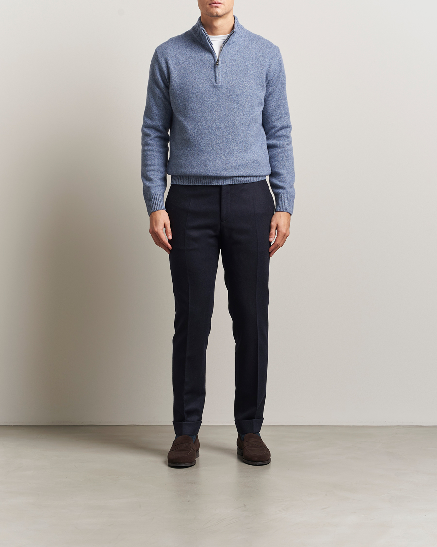 Men | Sweaters & Knitwear | Oscar Jacobson | Paul Wool/Cashmere Half-Zip Light Blue