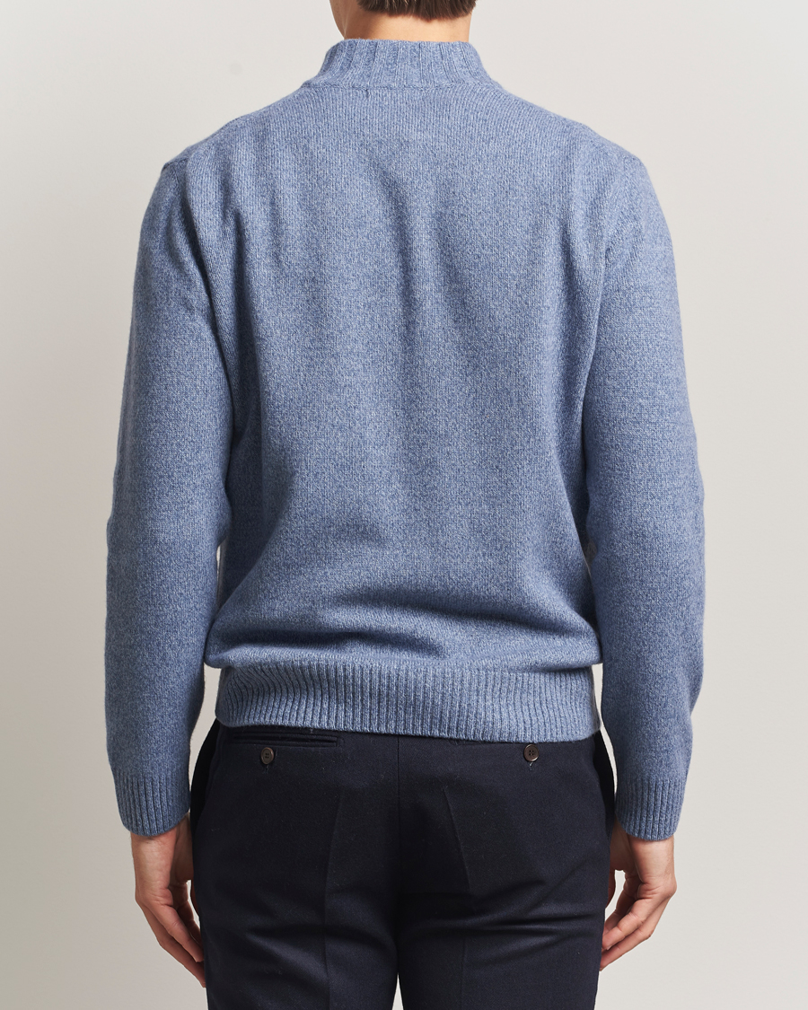Men | Sweaters & Knitwear | Oscar Jacobson | Paul Wool/Cashmere Half-Zip Light Blue