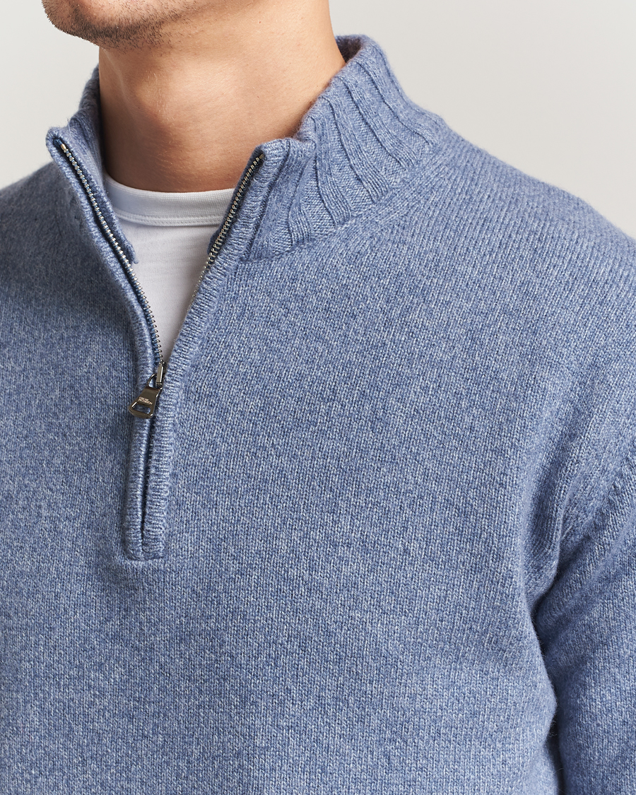 Men | Sweaters & Knitwear | Oscar Jacobson | Paul Wool/Cashmere Half-Zip Light Blue