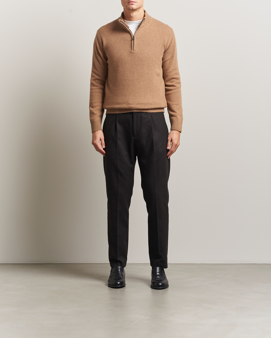 Men | Sweaters & Knitwear | Oscar Jacobson | Paul Wool/Cashmere Half-Zip Beige