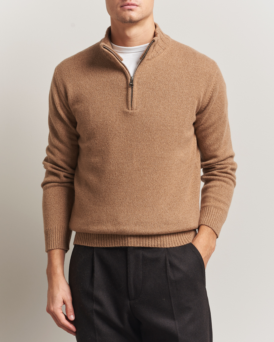 Men | Sweaters & Knitwear | Oscar Jacobson | Paul Wool/Cashmere Half-Zip Beige