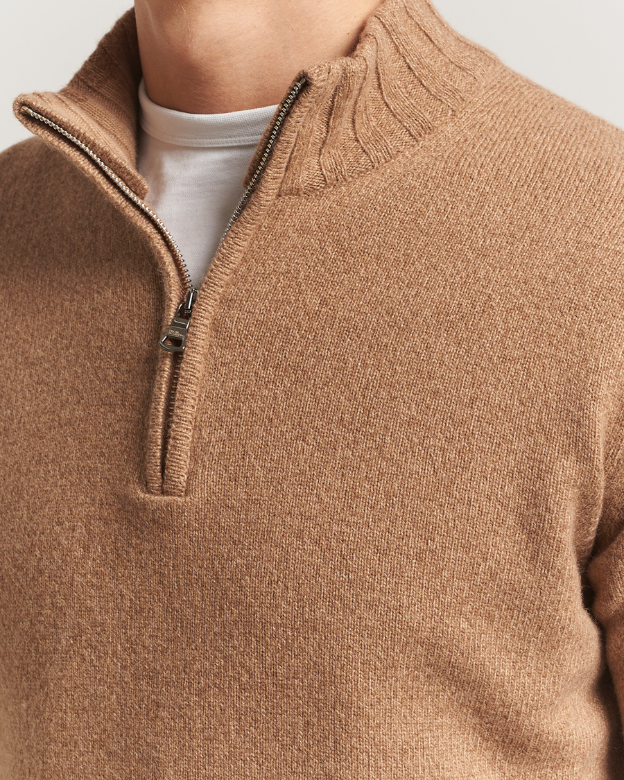 Men | Sweaters & Knitwear | Oscar Jacobson | Paul Wool/Cashmere Half-Zip Beige