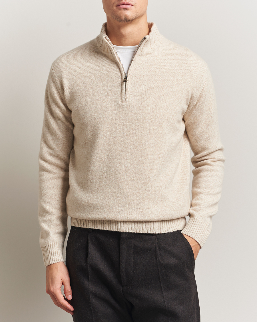 Men | Sweaters & Knitwear | Oscar Jacobson | Paul Wool/Cashmere Half-Zip Creme