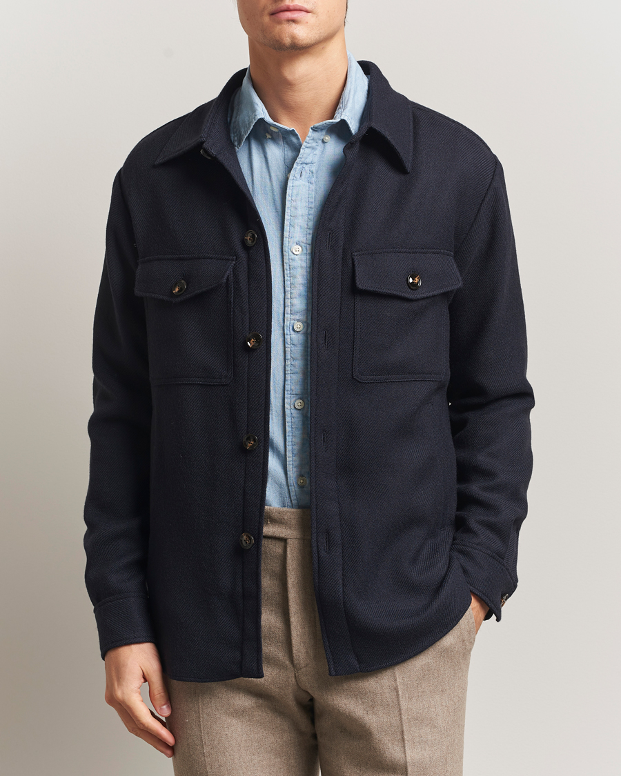 Men | Coats & Jackets | Oscar Jacobson | Maverick Wool Overshirt Navy