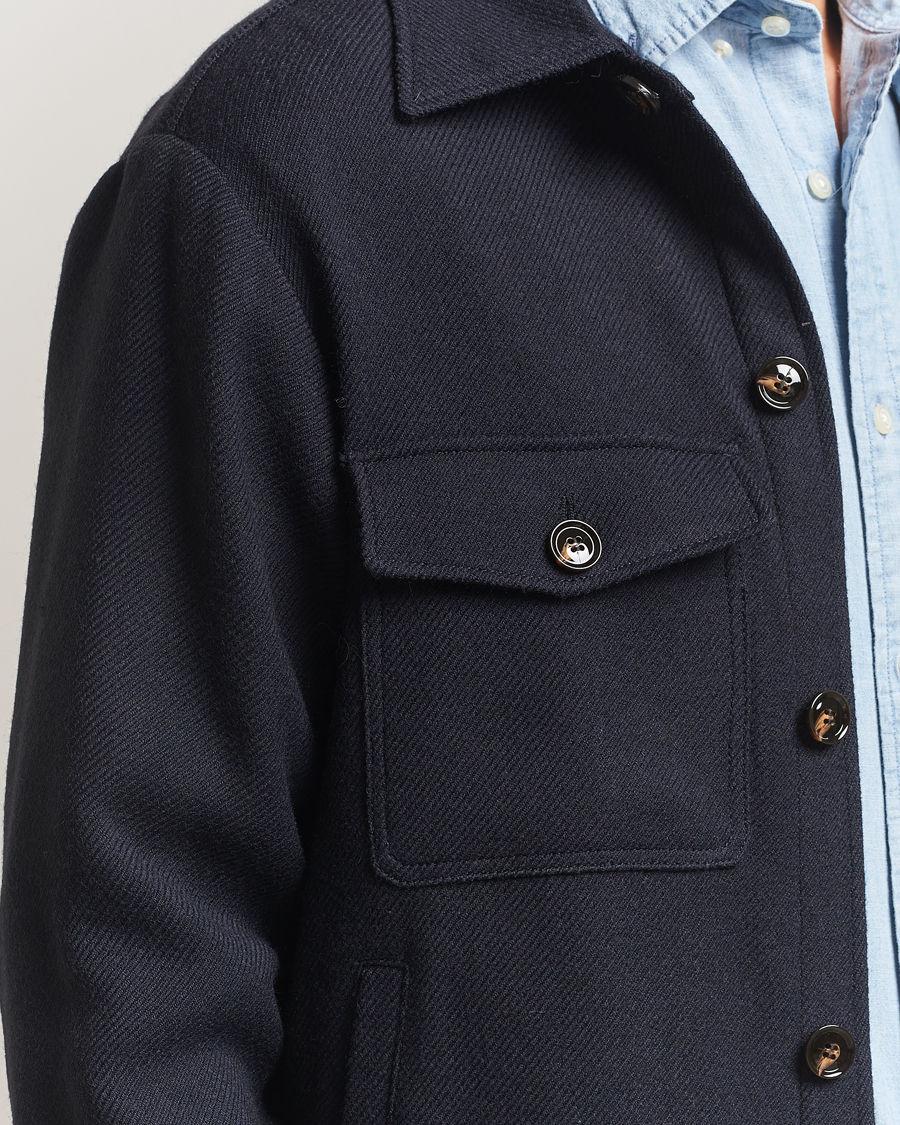 Men | Coats & Jackets | Oscar Jacobson | Maverick Wool Overshirt Navy