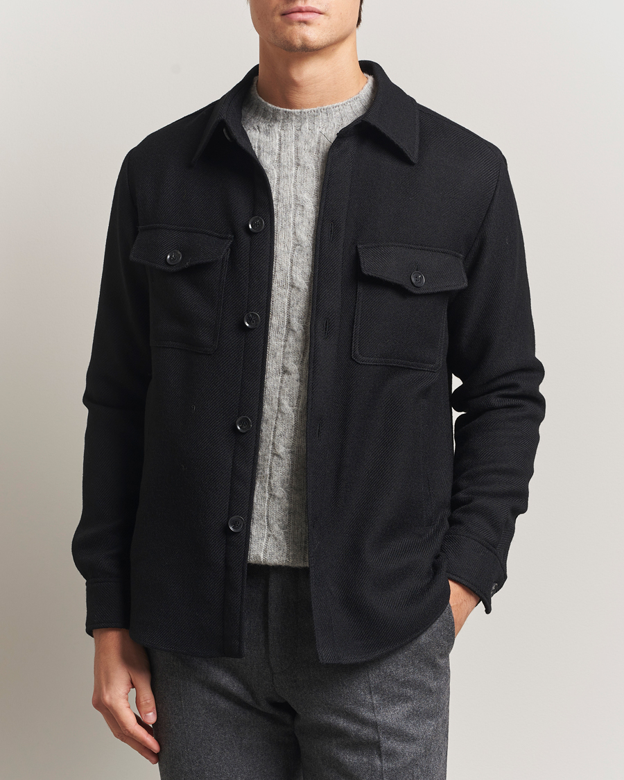 Men | Coats & Jackets | Oscar Jacobson | Maverick Wool Overshirt Black