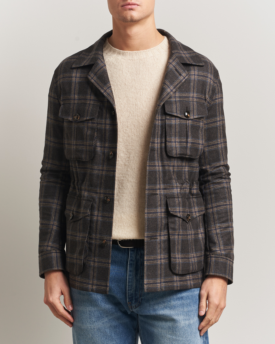 Men | Coats & Jackets | Oscar Jacobson | Sirolo Checked Shirt Jacket Brown/Blue