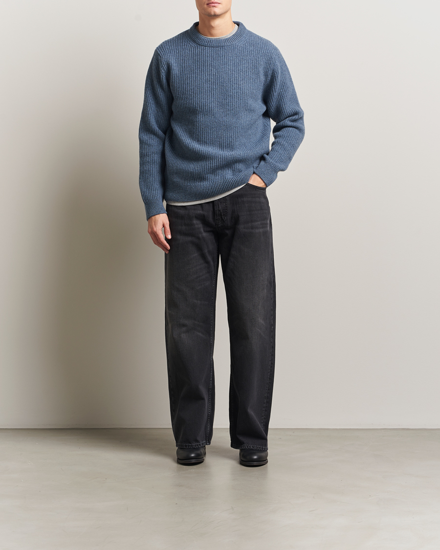 Men | Sweaters & Knitwear | Nudie Jeans | August Wool Rib Knitted Sweater Blue Melange