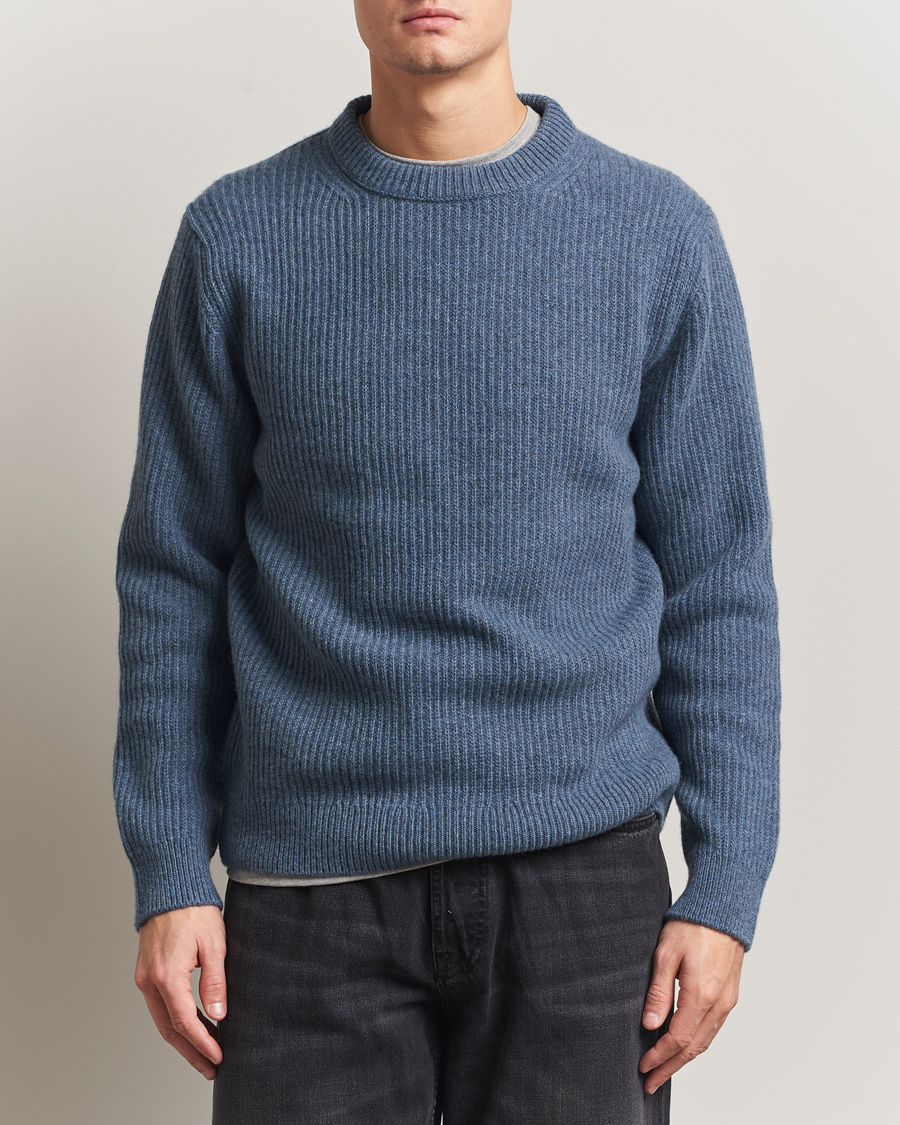 Men | Sweaters & Knitwear | Nudie Jeans | August Wool Rib Knitted Sweater Blue Melange