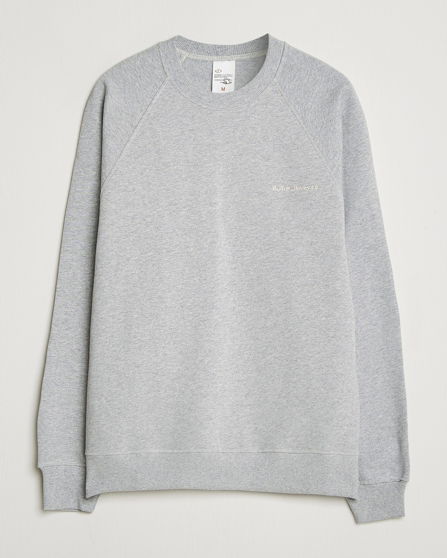 Men | Sweaters & Knitwear | Nudie Jeans | Palle Logo Crew Neck Sweatshirt Grey Melange