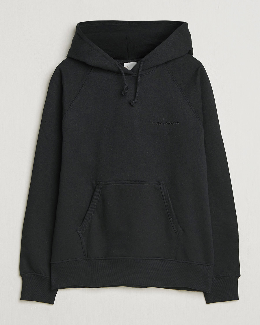 Men | Sweaters & Knitwear | Nudie Jeans | Gunde Logo Hoodie Black