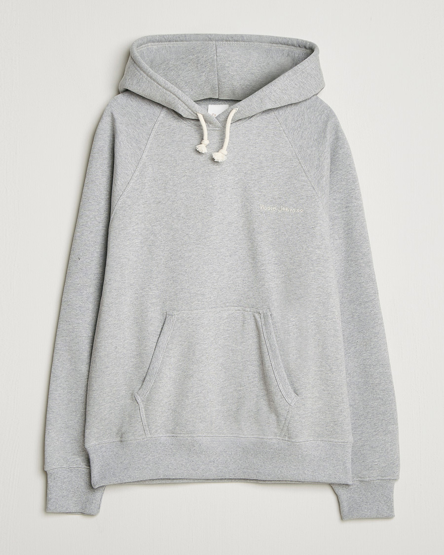 Men | Sweaters & Knitwear | Nudie Jeans | Gunde Logo Hoodie Grey Melange