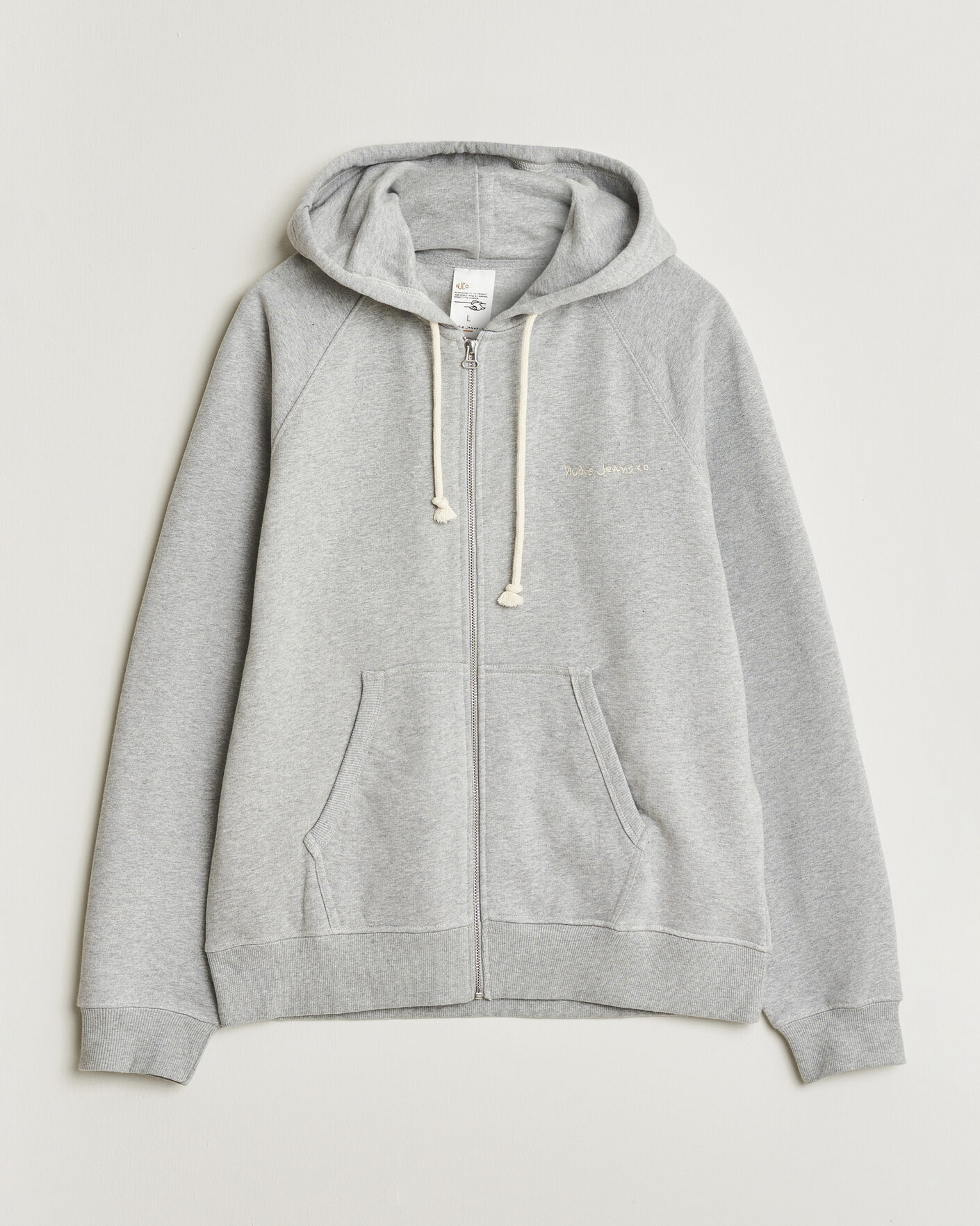 Men | Sweaters & Knitwear | Nudie Jeans | Gunde Logo Full Zip Hoodie Grey Melange