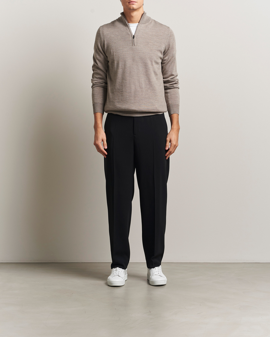 Men | Sweaters & Knitwear | J.Lindeberg | Kiyan Merino Half Zip Brindle Melange