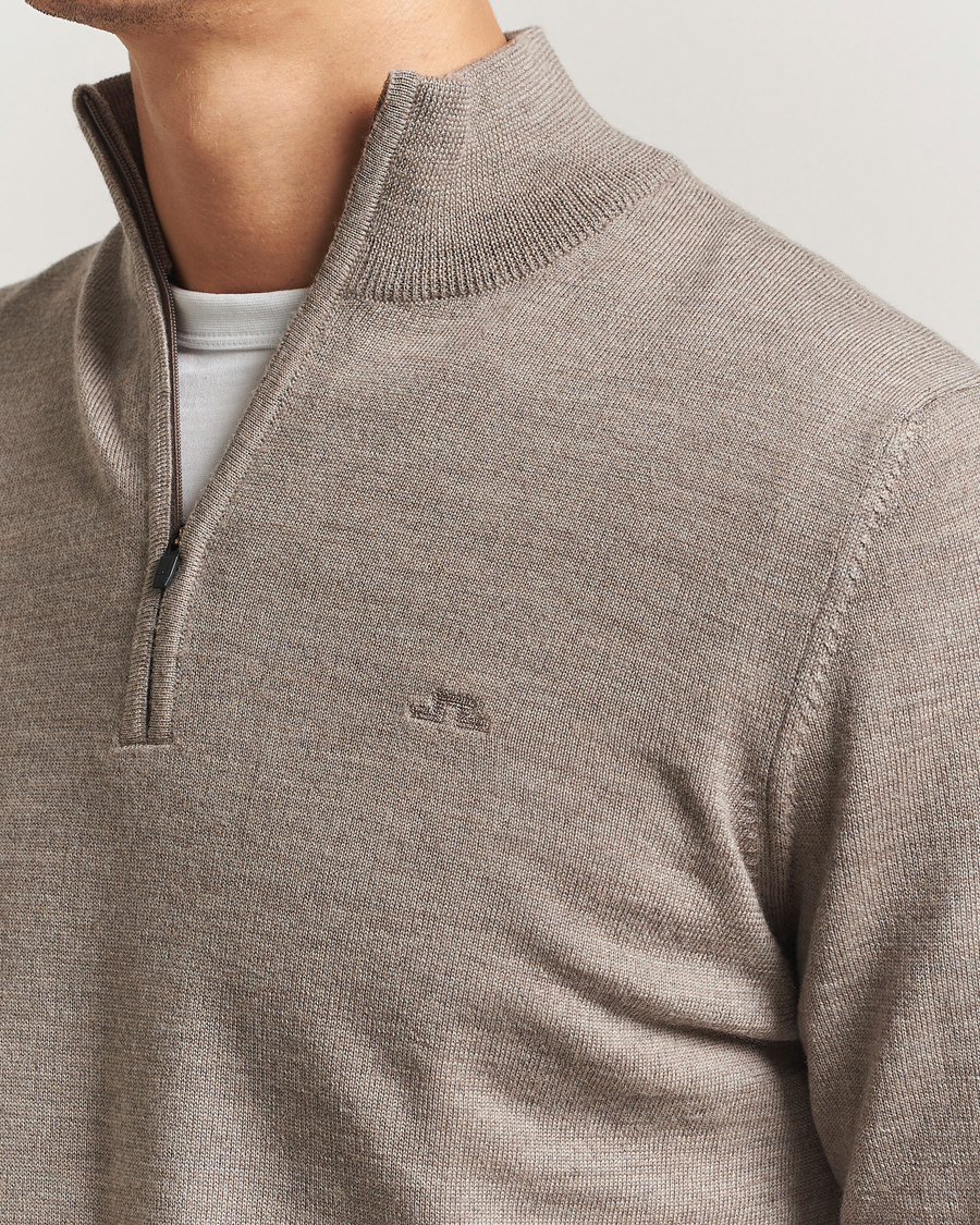 Men | Sweaters & Knitwear | J.Lindeberg | Kiyan Merino Half Zip Brindle Melange