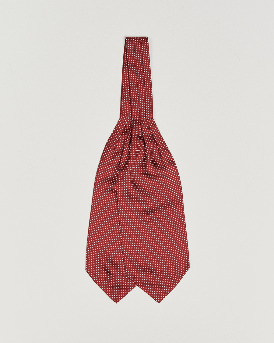 Men | Dress Scarves | Amanda Christensen | Silk Twill Micro Dot Ascot Wine Red