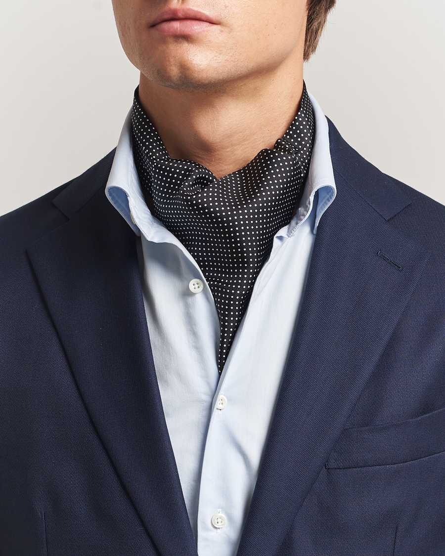 Men | Dress Scarves | Amanda Christensen | Silk Twill Micro Dot Ascot Black