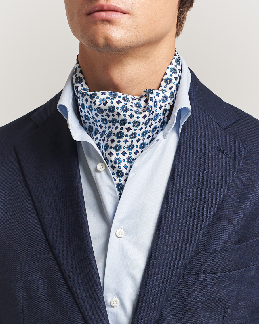 Men | Dress Scarves | Amanda Christensen | Silk Twill Medallion Ascot White
