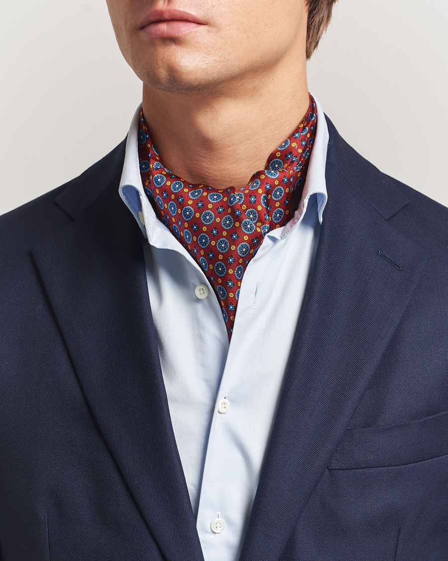 Men | Dress Scarves | Amanda Christensen | Silk Twill Medallion Ascot Wine Red