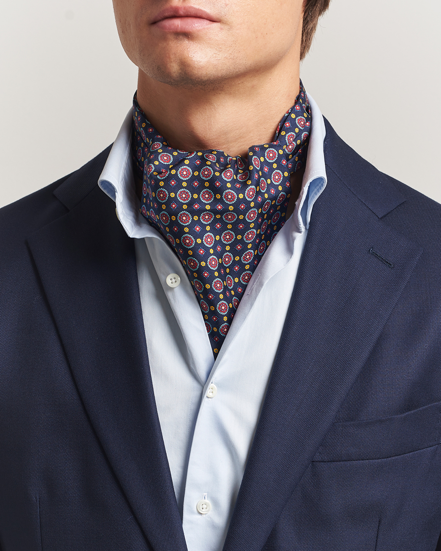Men | Dress Scarves | Amanda Christensen | Silk Twill Medallion Ascot Navy
