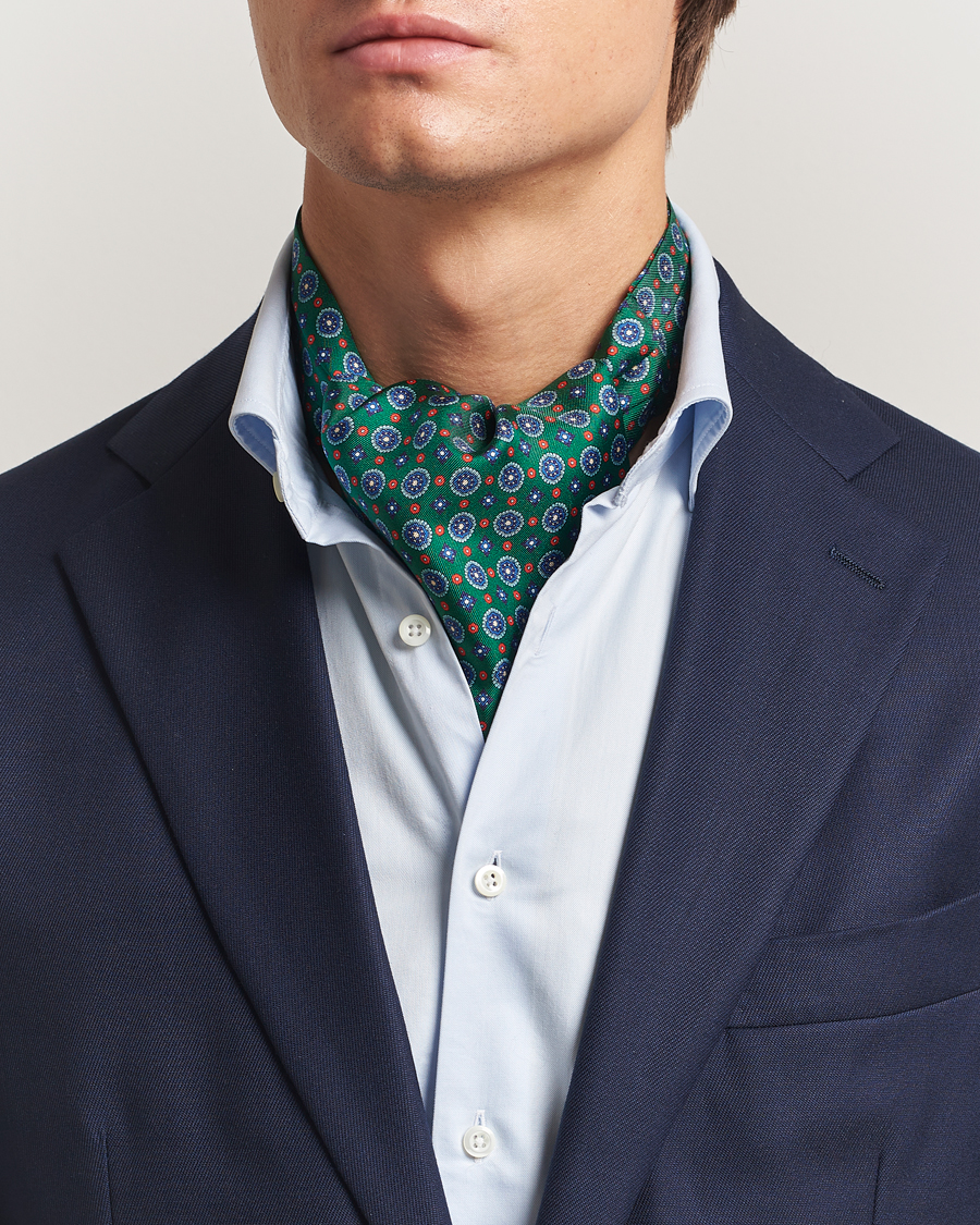 Men | Dress Scarves | Amanda Christensen | Silk Twill Medallion Ascot Bottle Green