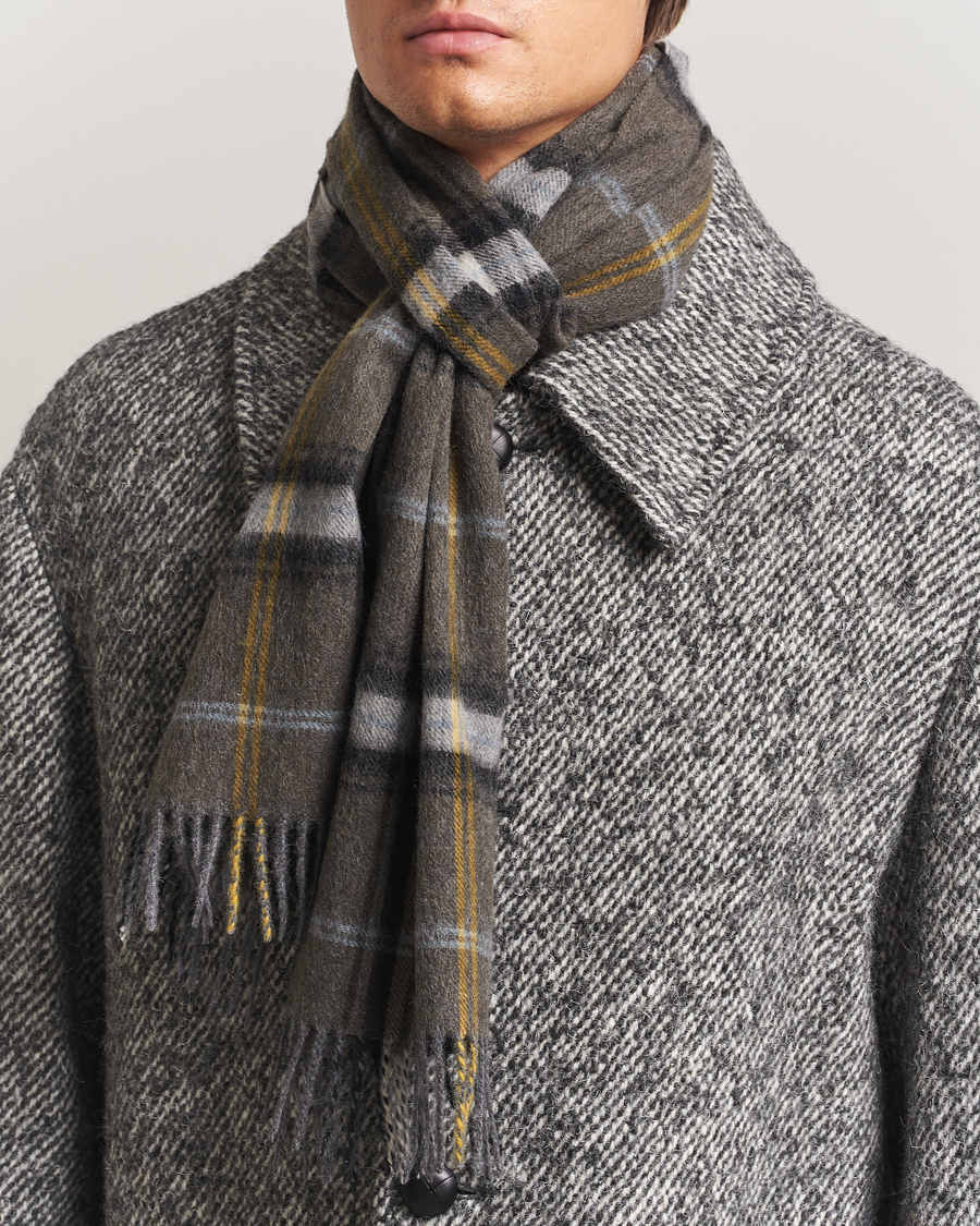 Men | Scarves | Amanda Christensen | Wool Checked Scarf Olive