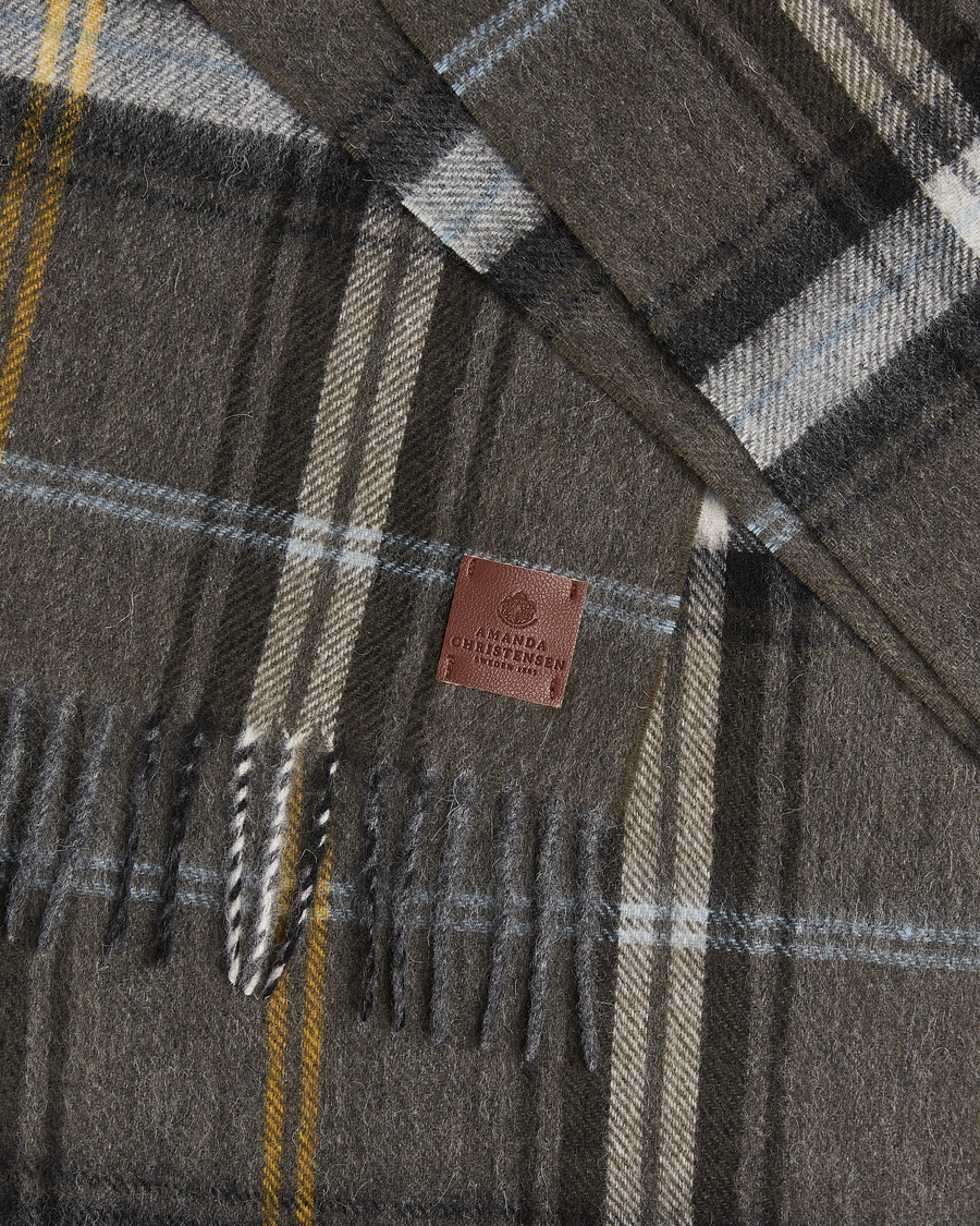 Men | Scarves | Amanda Christensen | Wool Checked Scarf Olive