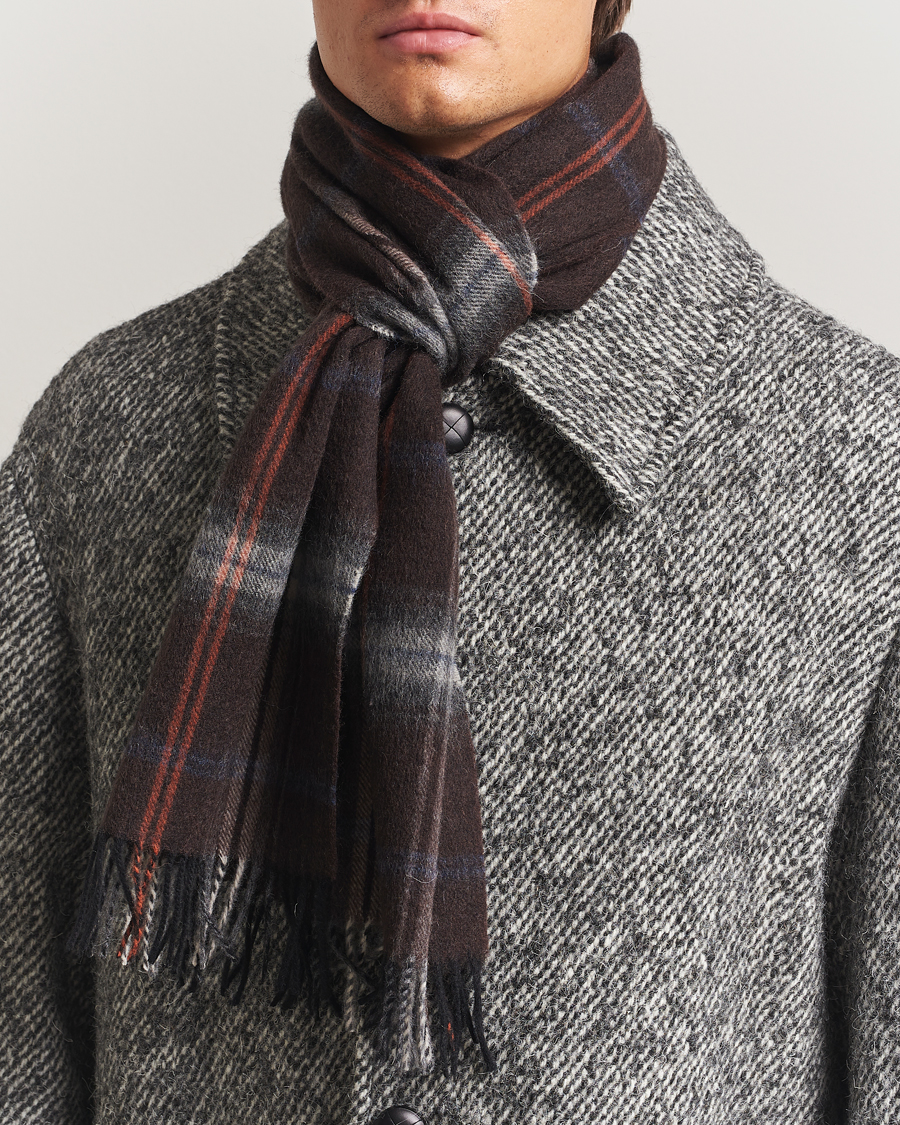 Men | Scarves | Amanda Christensen | Wool Checked Scarf Brown