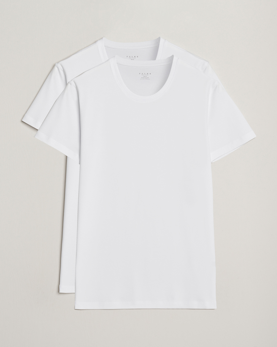Men | T-Shirts | Falke | 2-Pack Cotton Crew Neck T-Shirt White