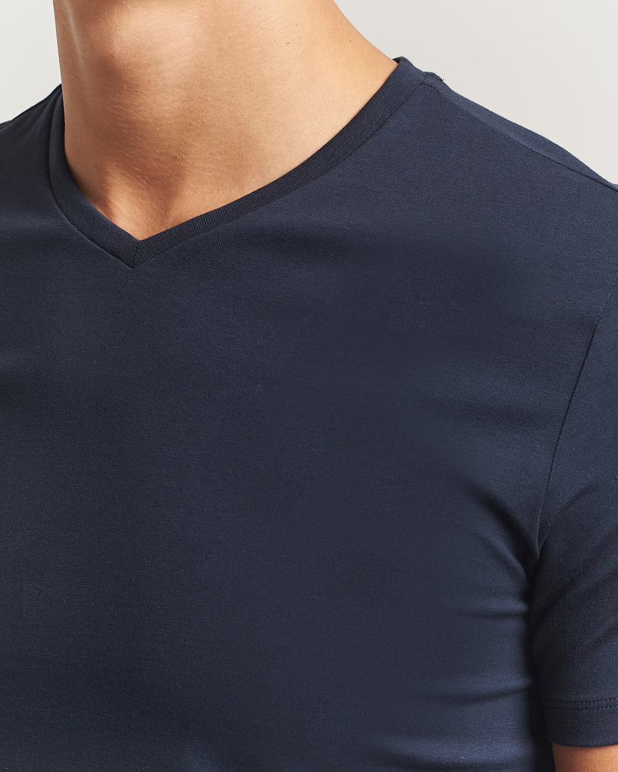 Men | T-Shirts | Falke | 2-Pack Cotton V-Neck T-Shirt Midnight