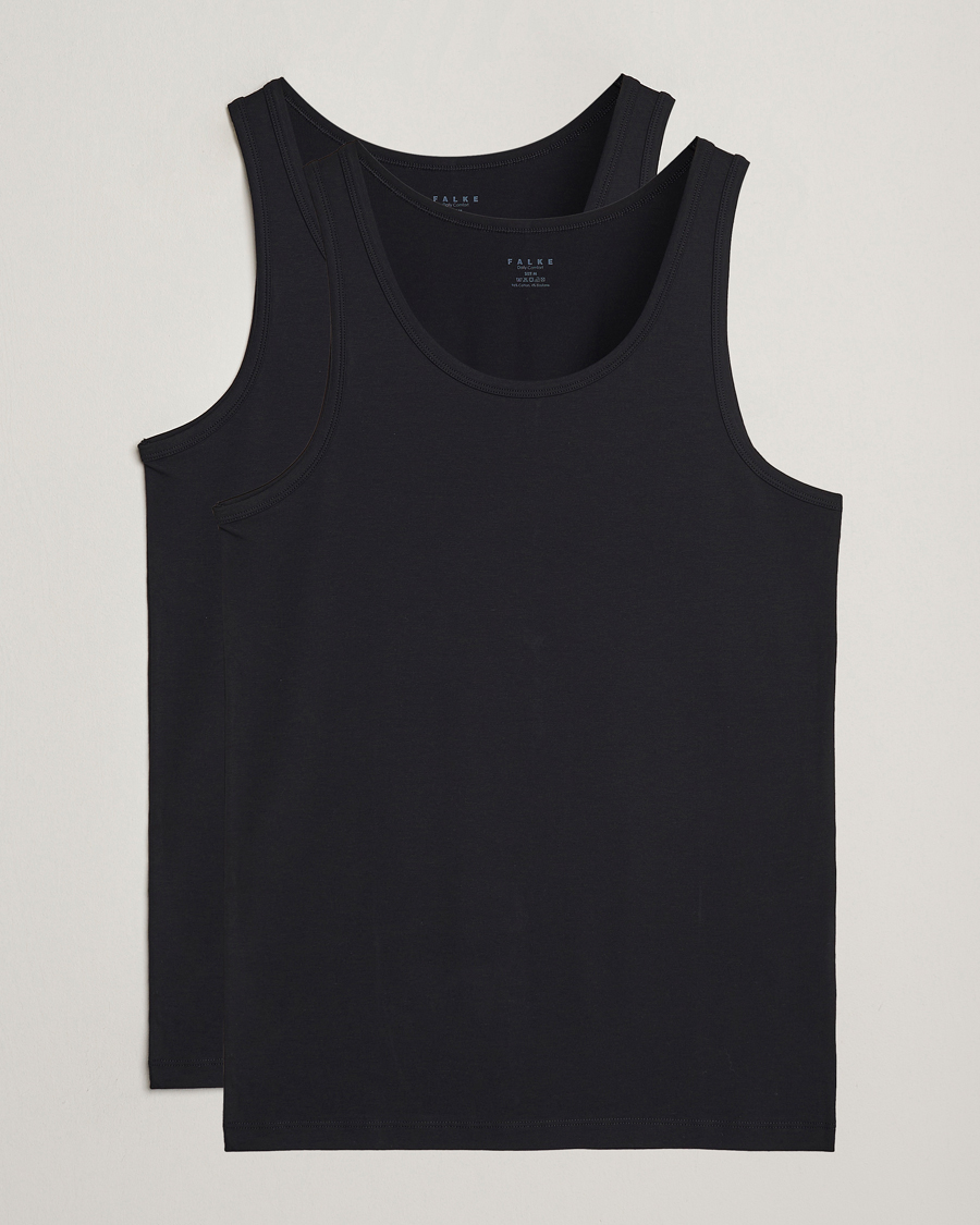 Men | T-Shirts | Falke | 2-Pack Cotton Tank Top Black