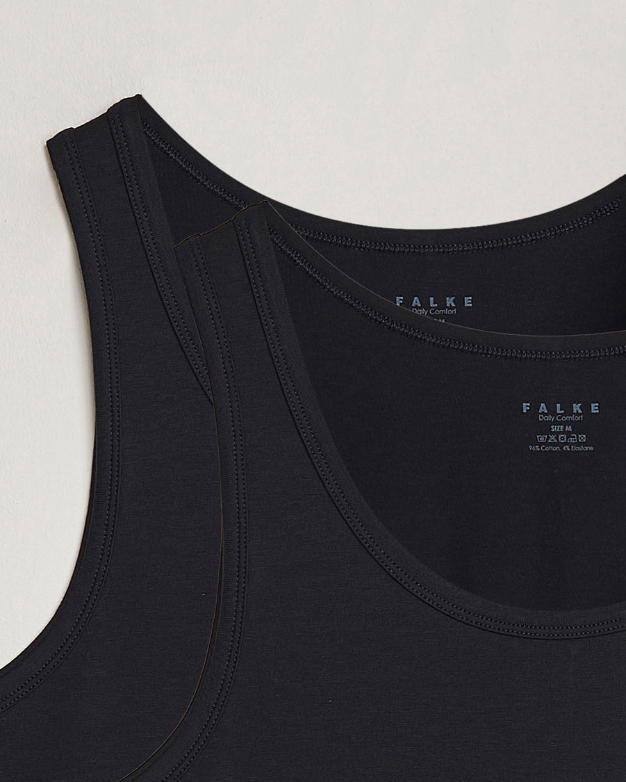 Men | T-Shirts | Falke | 2-Pack Cotton Tank Top Black