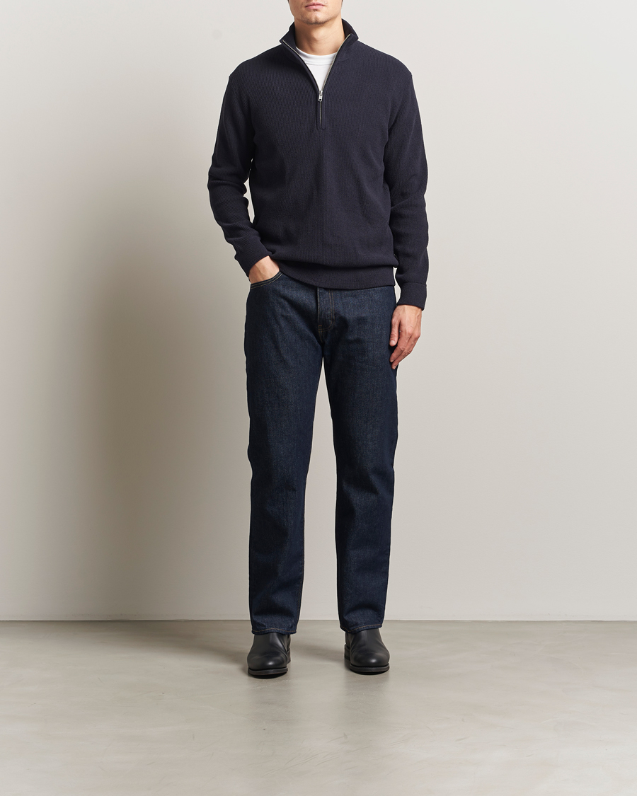 Men | Sweaters & Knitwear | NN07 | Danny Rib Knitted Half Zip Navy Blue
