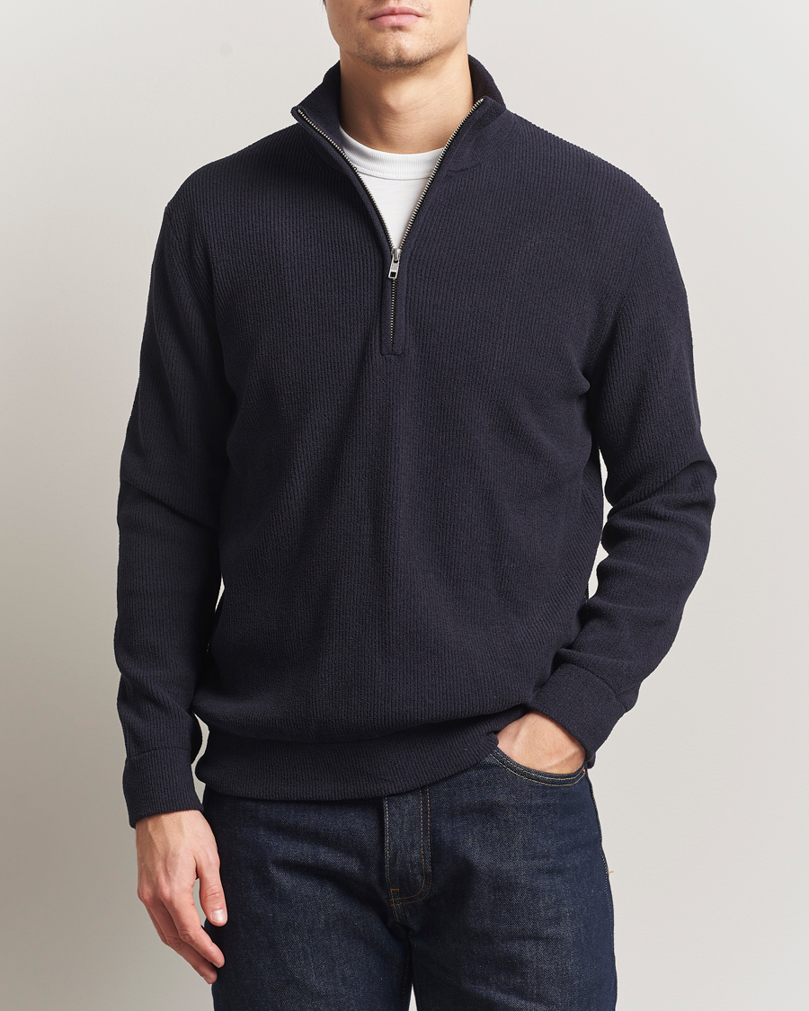 Men | Sweaters & Knitwear | NN07 | Danny Rib Knitted Half Zip Navy Blue